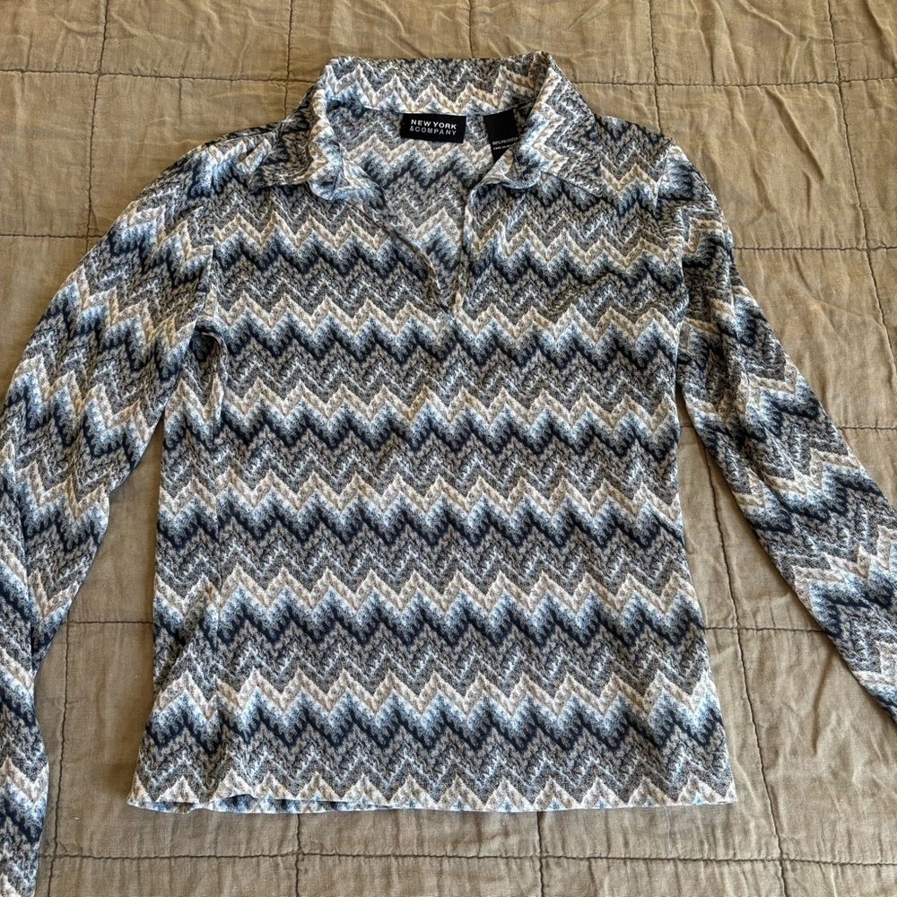 New York & Company Women's Sheer Chevron Collared Shirt